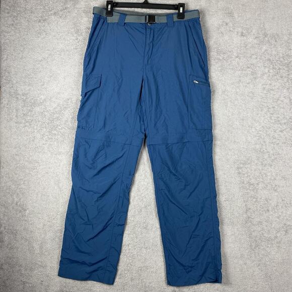 Columbia Pants Mens 34x32 Blue Convertible Zip Off Hiking Omni-Shade Nylon Cargo - Picture 1 of 16
